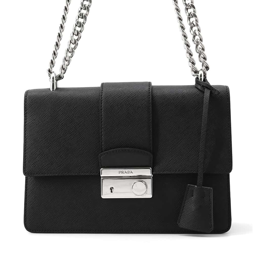 Prada Chain Shoulder Bag Saffiano Leather Black